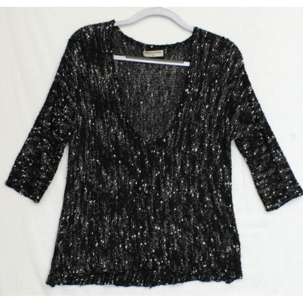 Georgina Estefania Sweater Top Women XL Black White Scoop Neck Stretchy Y2K Knit